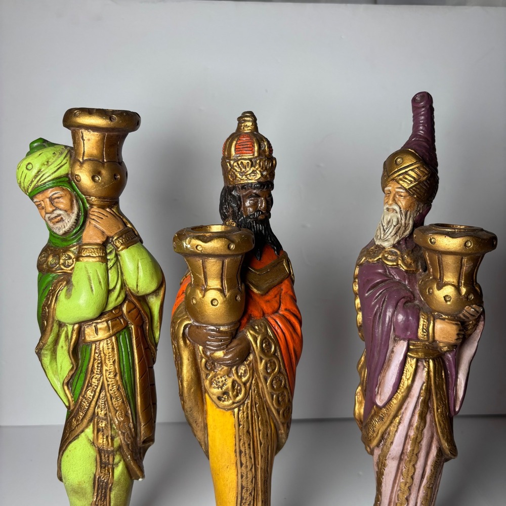 Vintage Set of Wise Men Nativity Figures Candle Holders Christmas Decor Ceramic - Picture 8 of 16